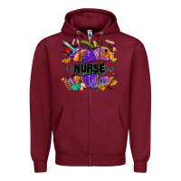 Burgundy halloween nurse pumpkin Zipper Hoodie - NancyCooperArtShop