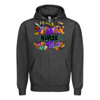 Charcoal Heather halloween nurse pumpkin Zipper Hoodie - NancyCooperArtShop