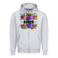 Heather Grey halloween nurse pumpkin Zipper Hoodie - NancyCooperArtShop