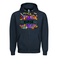 Navy halloween nurse pumpkin Zipper Hoodie - NancyCooperArtShop