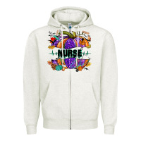 Oatmeal Heather halloween nurse pumpkin Zipper Hoodie - NancyCooperArtShop