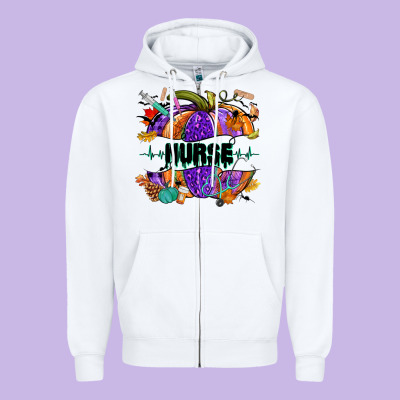 Halloween Nurse Pumpkin Zipper Hoodie Designed By Nancycooperartshop