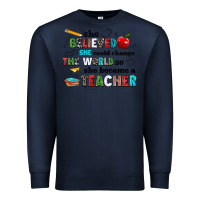 Navy she believed she could change the world so she bec Premium Sweatshirt - NancyCooperArtShop
