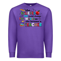 Purple she believed she could change the world so she bec Premium Sweatshirt - NancyCooperArtShop