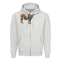 Dove Grey Texas Longhorn Cow Zipper Hoodie - LillyAllenDesigns