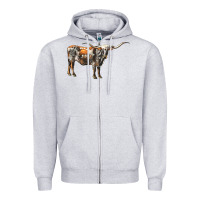 Heather Grey Texas Longhorn Cow Zipper Hoodie - LillyAllenDesigns