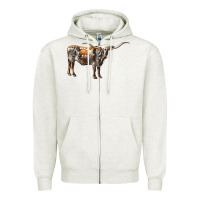 Oatmeal Heather Texas Longhorn Cow Zipper Hoodie - LillyAllenDesigns