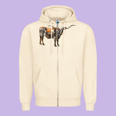 Texas Longhorn Cow Zipper Hoodie Designed By Lillyallendesigns