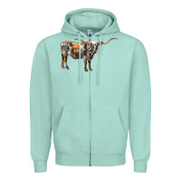 Seafoam Texas Longhorn Cow Zipper Hoodie - LillyAllenDesigns