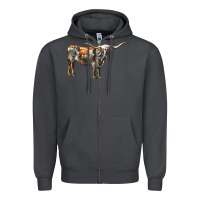 Smoke Texas Longhorn Cow Zipper Hoodie - LillyAllenDesigns