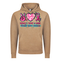 Vintage Coffee Peace Love Cure Breast Cancer Awareness Vintage Hoodie - texasbilliewilder