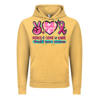 Vintage Mustard Peace Love Cure Breast Cancer Awareness Vintage Hoodie - texasbilliewilder