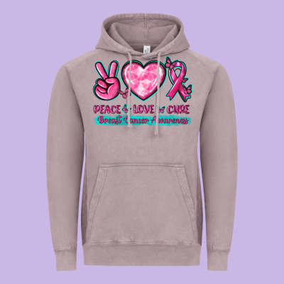 Peace Love Cure Breast Cancer Awareness Vintage Hoodie Designed By Texasbilliewilder