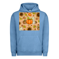Pigment Pebble Blue Fall Pumpkins and Sunflowers with Leopard Urban Hoodie - texasbilliewilder