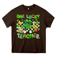 Chocolate Brown one lucky teacher Heavy Core Tee - Artiststas