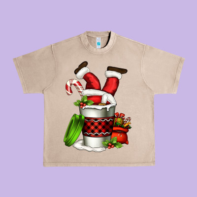 Santa Claus In A Coffee Cup Urban Heavy Tee Designed By Fadigitalartstudio