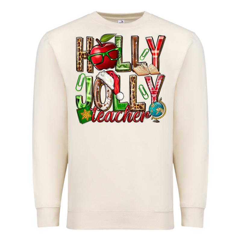 Holly Jolly Teacher Premium Sweatshirt by NancyCooperArtShop | Teevron