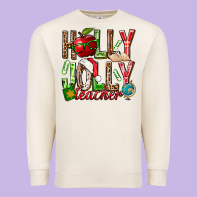 Holly Jolly Teacher Premium Sweatshirt Designed By Nancycooperartshop
