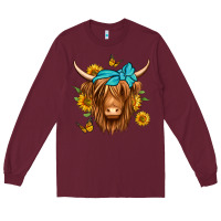 Burgundy sunflower long haired cow Long Sleeve Tee - Jasminsmagicworld