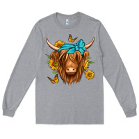 Heather Grey sunflower long haired cow Long Sleeve Tee - Jasminsmagicworld