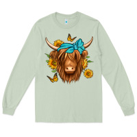 Matcha sunflower long haired cow Long Sleeve Tee - Jasminsmagicworld