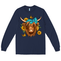 Navy sunflower long haired cow Long Sleeve Tee - Jasminsmagicworld