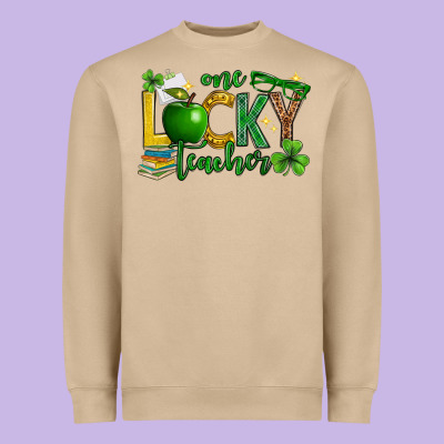 St. Patrick's Day One Lucky Teacher Heavyweight Sweatshirt Designed By Neo Western