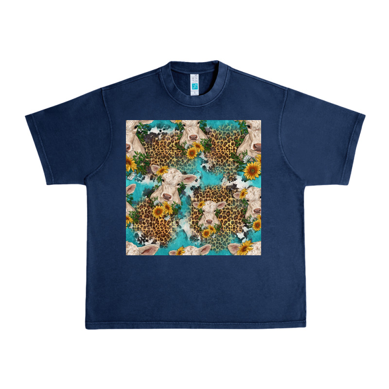 Charolais Cow And Sunflowers Seamless Pattern Urban Heavy Tee by HRA Design Shop | Teevron