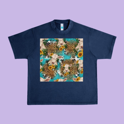 Charolais Cow And Sunflowers Seamless Pattern Urban Heavy Tee Designed By Hra Design Shop