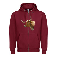 Burgundy Texas Longhorn Cow Face Zipper Hoodie - LillyAllenDesigns