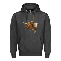 Charcoal Heather Texas Longhorn Cow Face Zipper Hoodie - LillyAllenDesigns