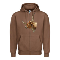 Chestnut Texas Longhorn Cow Face Zipper Hoodie - LillyAllenDesigns