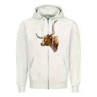 Oatmeal Heather Texas Longhorn Cow Face Zipper Hoodie - LillyAllenDesigns
