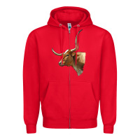 Red Texas Longhorn Cow Face Zipper Hoodie - LillyAllenDesigns