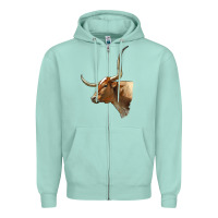 Seafoam Texas Longhorn Cow Face Zipper Hoodie - LillyAllenDesigns