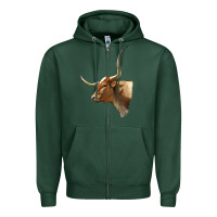 Sports Green Texas Longhorn Cow Face Zipper Hoodie - LillyAllenDesigns