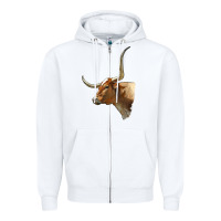 White Texas Longhorn Cow Face Zipper Hoodie - LillyAllenDesigns