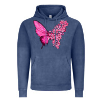 Vintage Denim Pink Flowers and Breast Cancer Ribbon Butterfly Vintage Hoodie - texasbilliewilder
