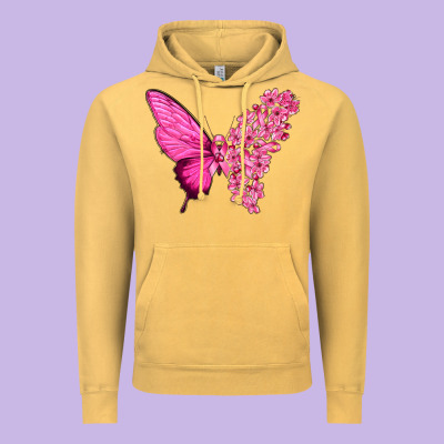 Pink Flowers And Breast Cancer Ribbon Butterfly Vintage Hoodie Designed By Texasbilliewilder