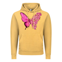 Vintage Mustard Pink Flowers and Breast Cancer Ribbon Butterfly Vintage Hoodie - texasbilliewilder