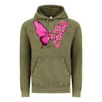 Vintage Olive Pink Flowers and Breast Cancer Ribbon Butterfly Vintage Hoodie - texasbilliewilder