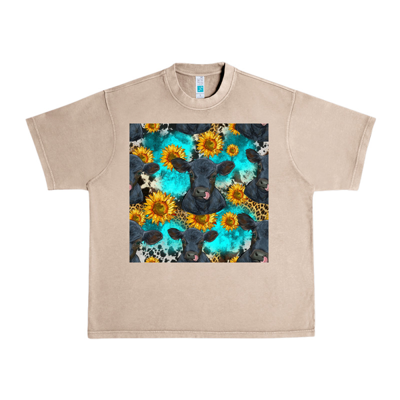 Black Angus And Sunflowers Seamless Pattern Urban Heavy Tee by HRA Design Shop | Teevron