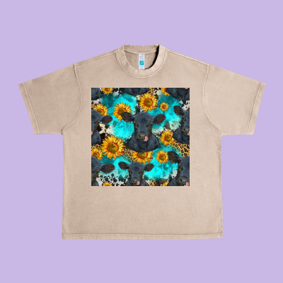 Black Angus And Sunflowers Seamless Pattern Urban Heavy Tee Designed By Hra Design Shop