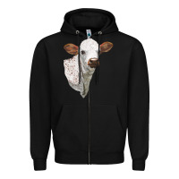 Black Texas Longhorn Calf Face Zipper Hoodie - LillyAllenDesigns