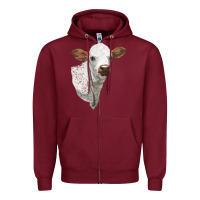 Burgundy Texas Longhorn Calf Face Zipper Hoodie - LillyAllenDesigns