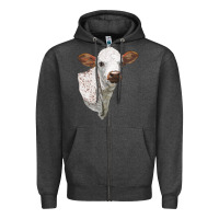 Charcoal Heather Texas Longhorn Calf Face Zipper Hoodie - LillyAllenDesigns
