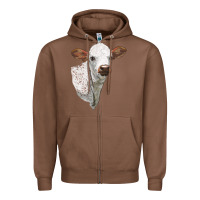 Chestnut Texas Longhorn Calf Face Zipper Hoodie - LillyAllenDesigns