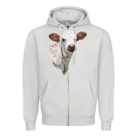 Dove Grey Texas Longhorn Calf Face Zipper Hoodie - LillyAllenDesigns