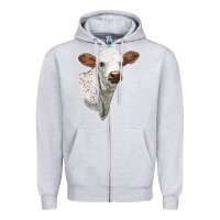 Heather Grey Texas Longhorn Calf Face Zipper Hoodie - LillyAllenDesigns