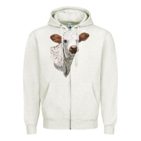 Oatmeal Heather Texas Longhorn Calf Face Zipper Hoodie - LillyAllenDesigns